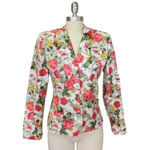 Judy Knapp Vintage Floral Print Blazer Size S M Cabbage Rose Cottage Grandma